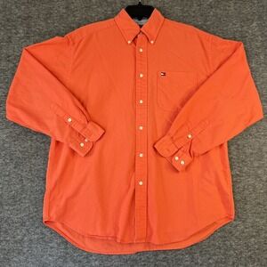 Tommy Hilfiger Mens Orange Pocket Flag Logo Size M Long Sleeve Button Up Shirt